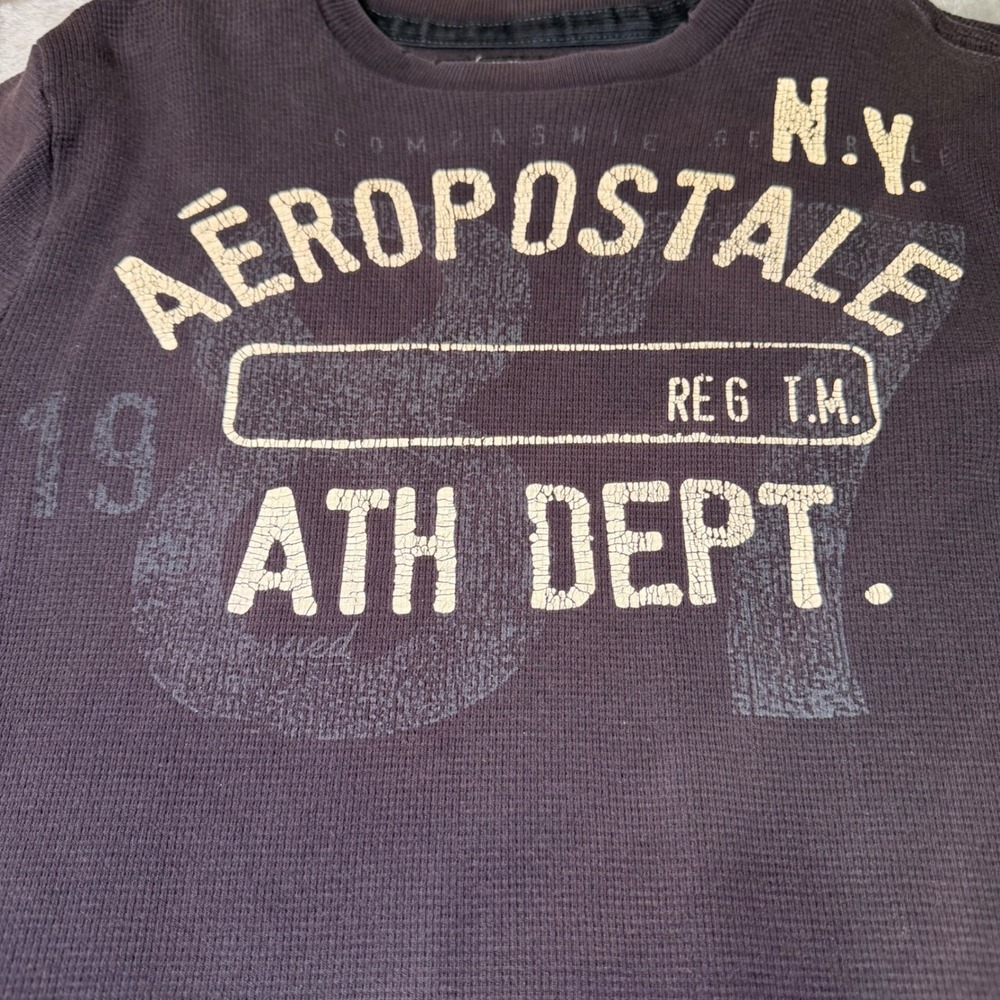 Aeropostale Mens Size Small Waffle Knit Shirt Gray Distressed Graphic Thermal - Picture 6 of 12